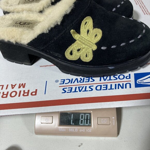 Ugg Little Girls Suede Platform Clogs Size 2 Black Chunky Slip On Shearling Y2K - Picture 16 of 16